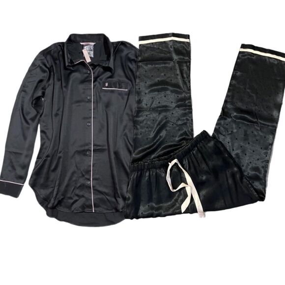 Victorias Secret Silky Satin thick pants & soft button down top pajama set black - Picture 5 of 10